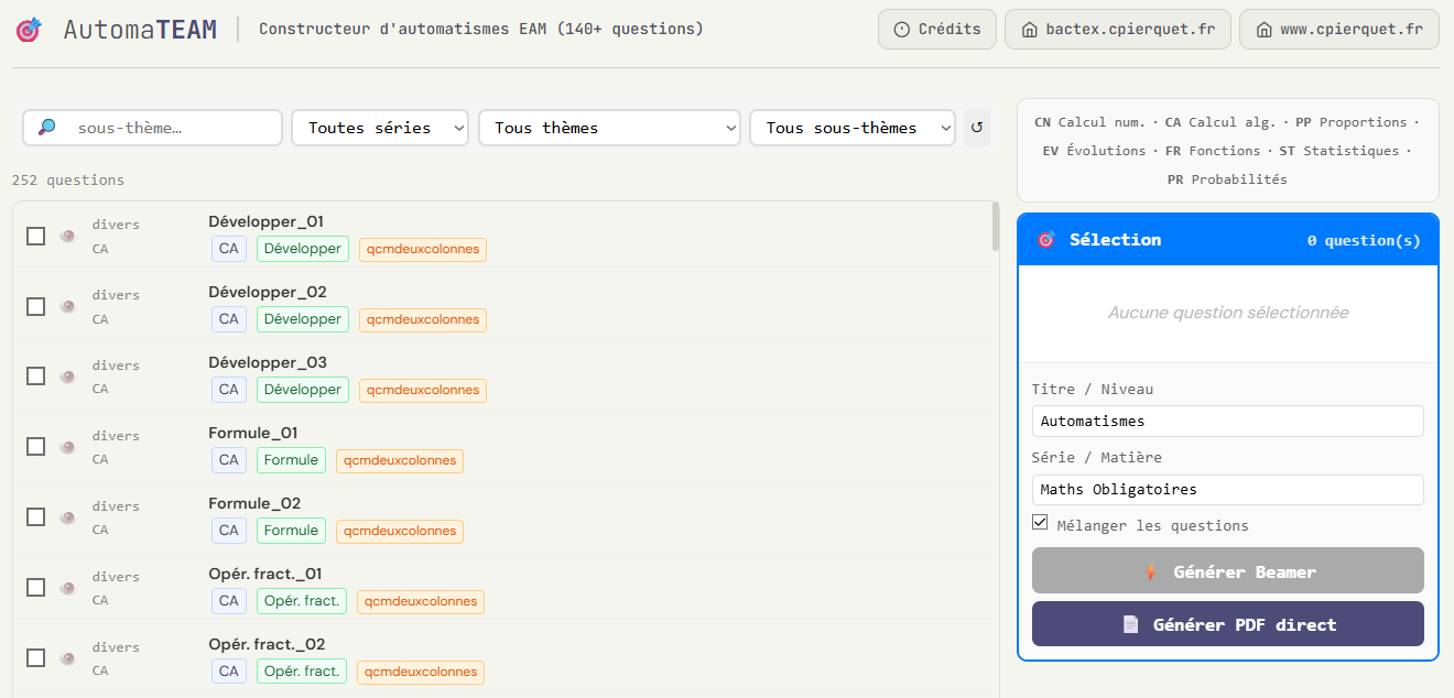 Améliorations dans BacTeX, et sortie de AutomaTEAM